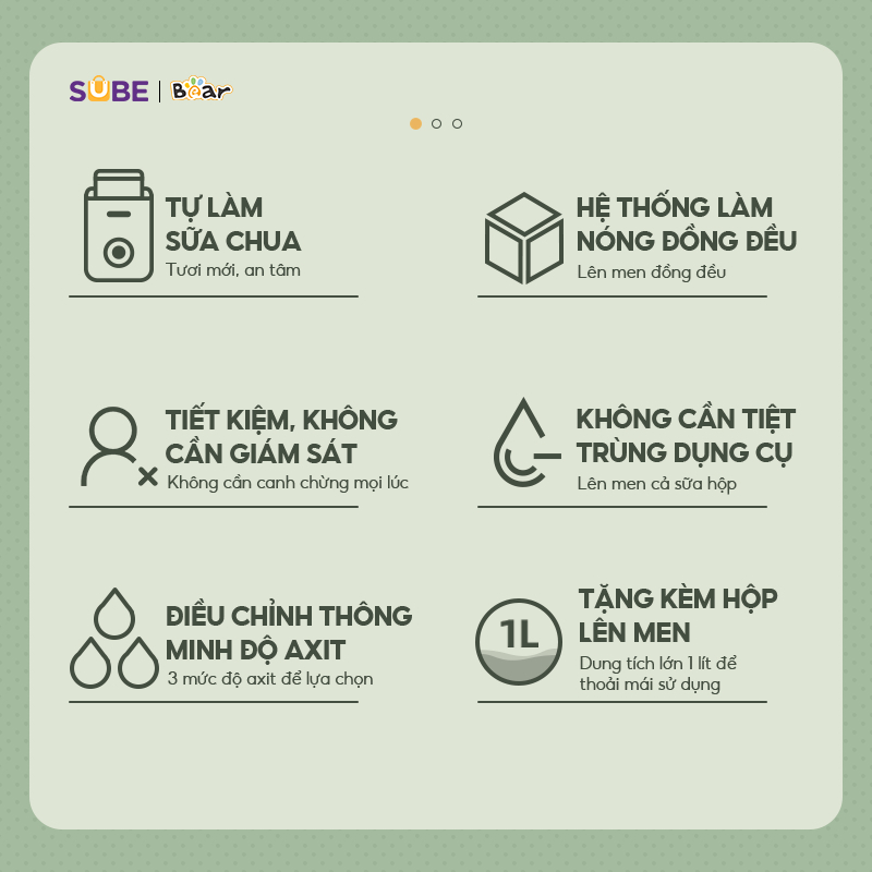 Máy Làm Sữa Chua Bear SB-SC12C - Dung tích 1L, Lên men tự động 3 mức độ - Hàng chính hãng