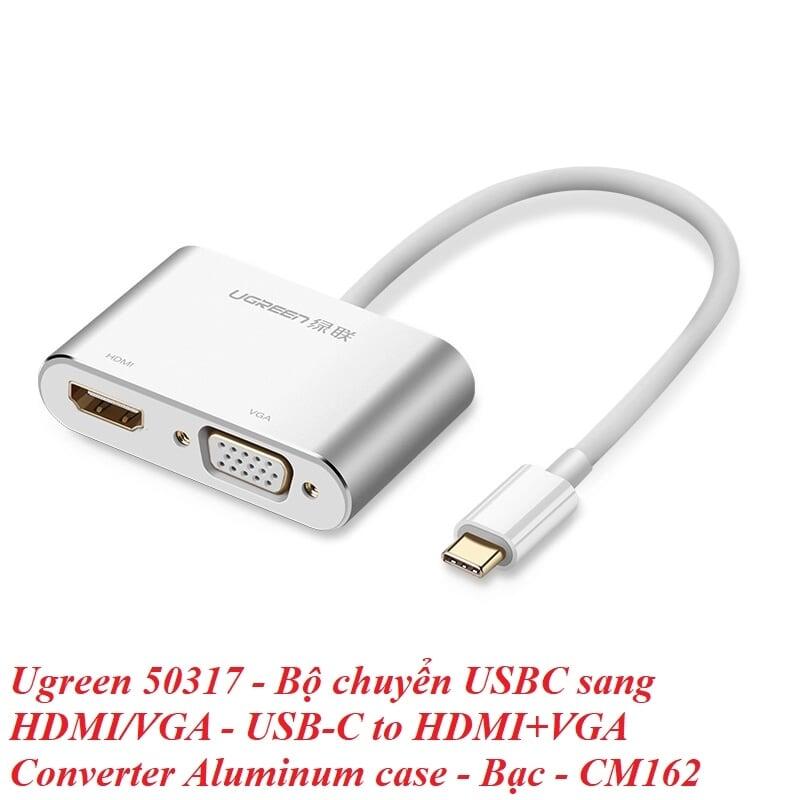 Ugreen UG50317CM162TK 15CM màu Trắng Bộ chuyển đổi TYPE C sang HDMI + VGA vỏ bọc nhôm - HÀNG CHÍNH HÃNG