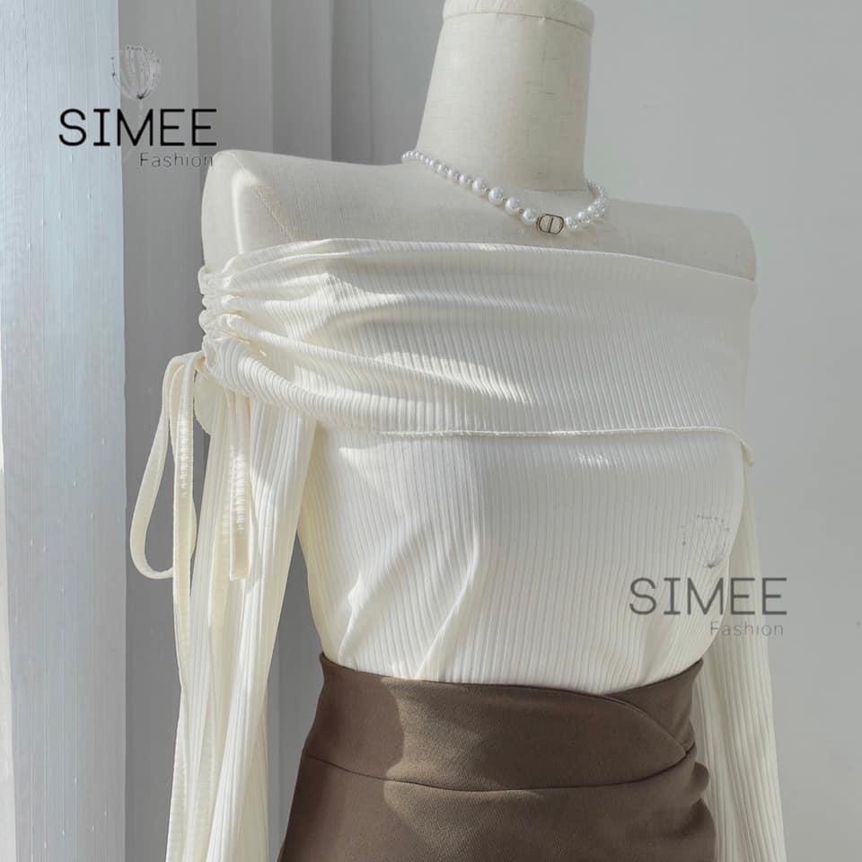 Set Áo Len Tăm Trễ Vai Mix Chân Váy Tuyết Mưa