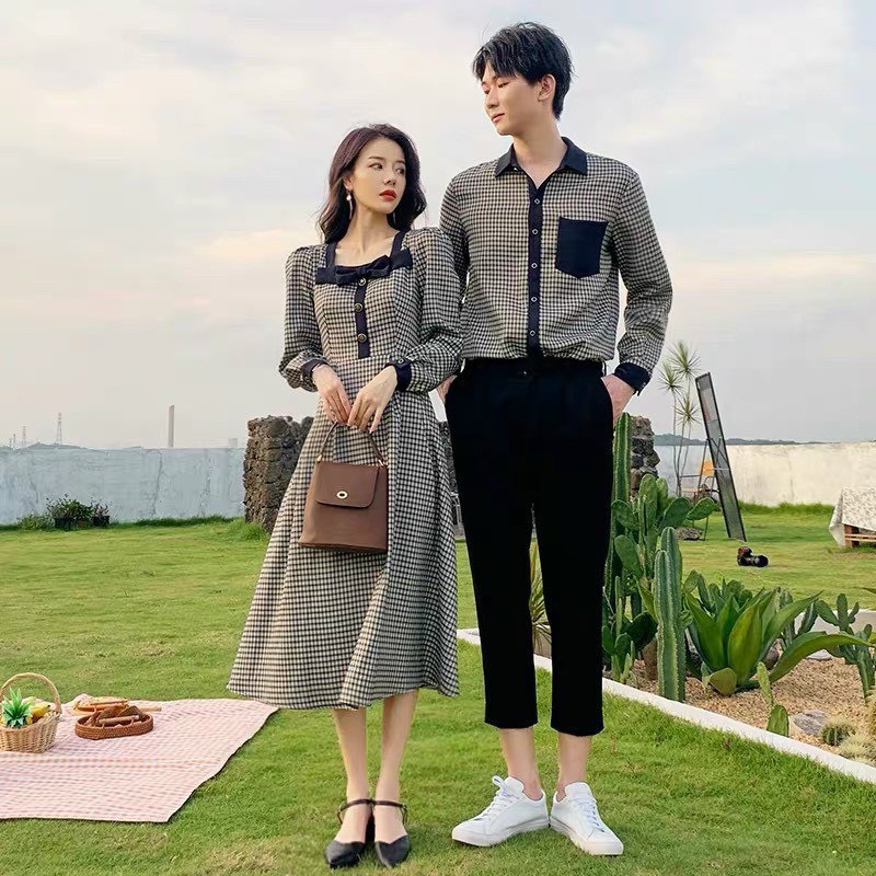Set đồ đôi áo somi váy cặp CoupleTina cao cấp - Đầm thiết kế -Phù hợp đi tiệc dạo phố