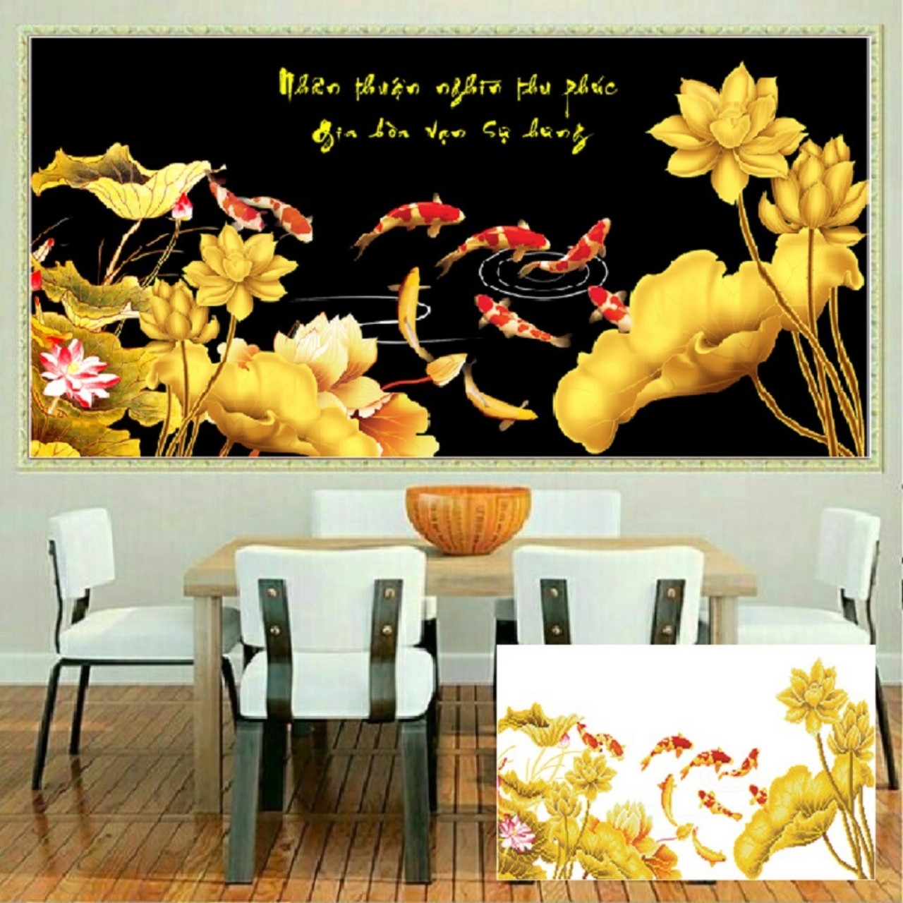 Tranh đính đá Gia hòa vạn sự hưng 46x90cm - chưa đính