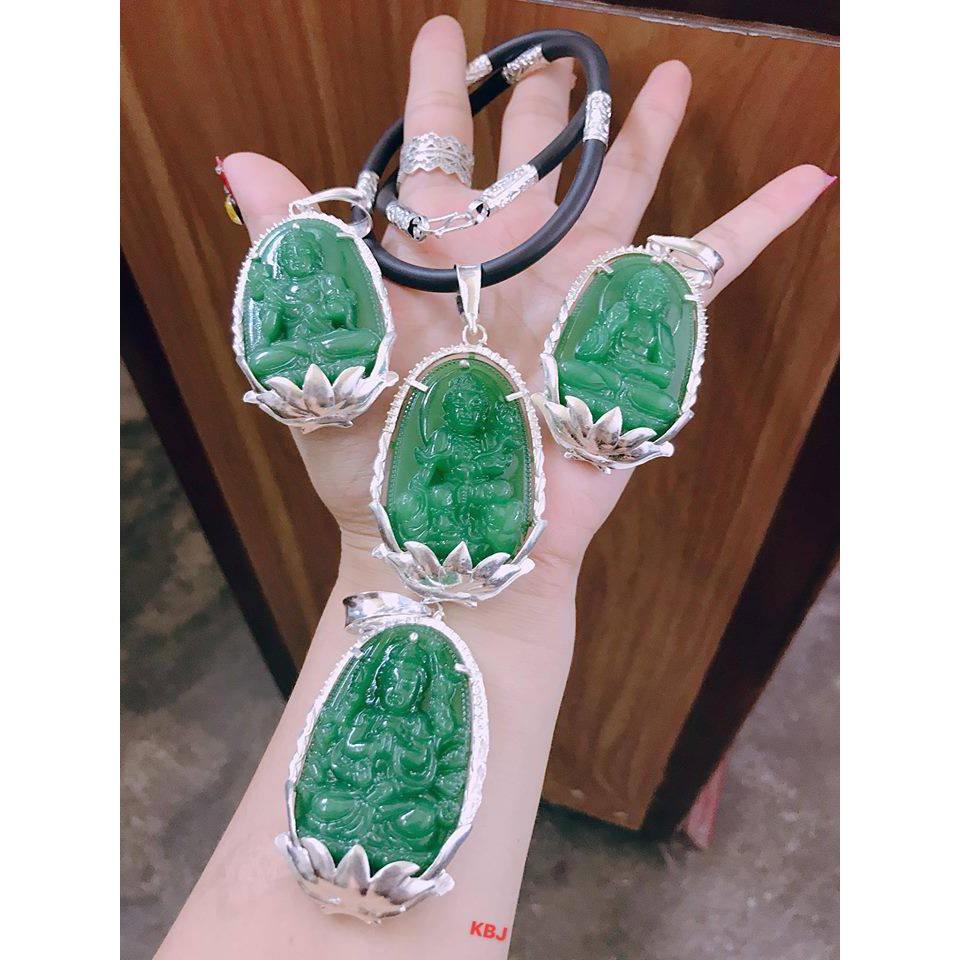 Vòng cổ dây chuyền nam sợi cao su mặt phật bản mệnh đá phòng thuỷ bọc bạc,phụ kiện nam,Vàng bạc an chi