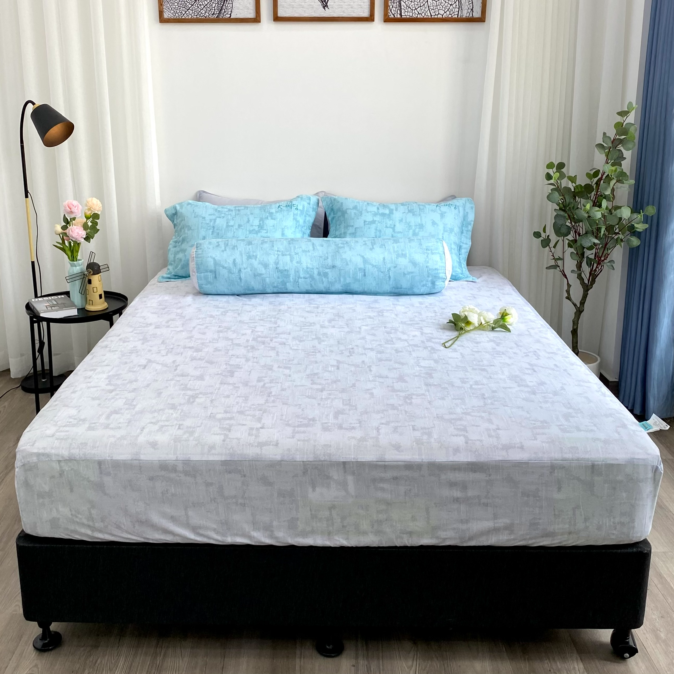 Bộ ga giường KBedding by Everon KMTP 114 Microtencel Xám phối xanh