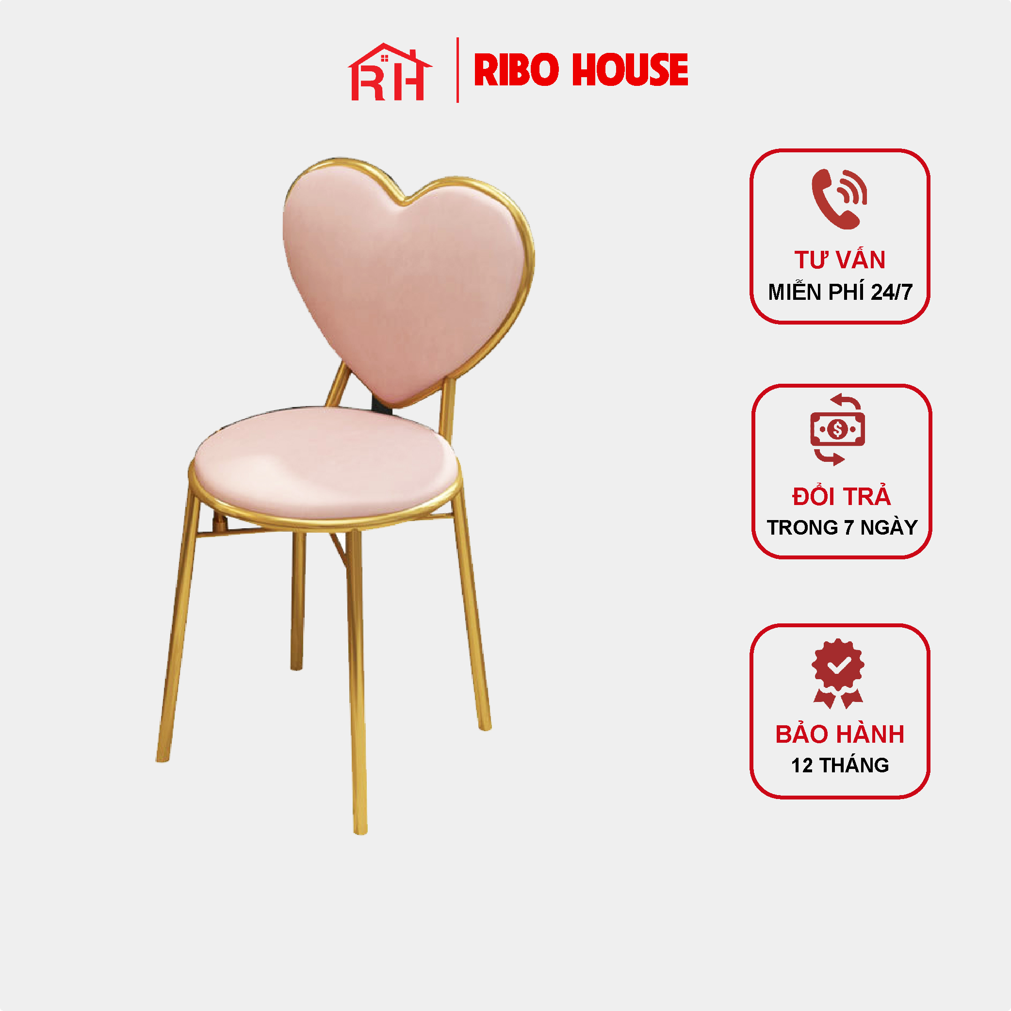 Ghế tim bàn trang điểm RIBO HOUSE khung kim loại sơn tĩnh điện trang trí phong ngủ, bàn trang điểm phòng khách phong cách hiện tại sang trọng RIBO60