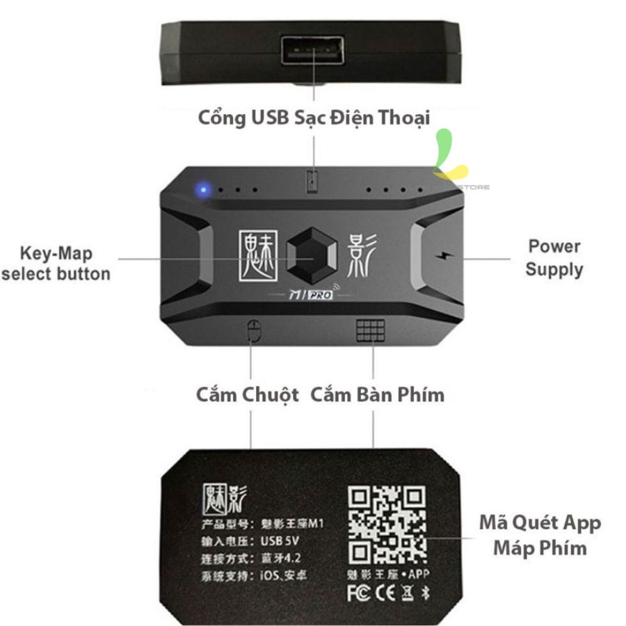 Combo bàn phím chuột K13 + V1 và bộ chuyển đổi meiying - Phụ kiện gaming hỗ trợ điện thoại hệ điều hành Android và IOSS - Hàng nhập khẩu