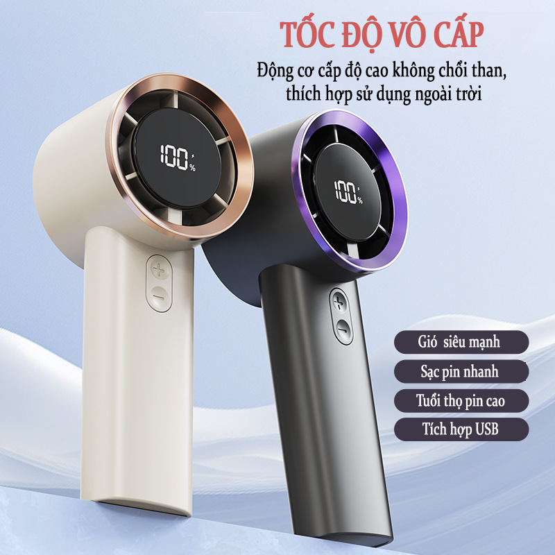 Quạt Tích Điện Mini Cầm Tay Teement , Màn Hình Led, 100 Tốc Độ Gió ,cầm Tay Thông Minh, Màn Hình Hiển Thị Kỹ Thuật Số, Pin 2000mah Siêu Mát - Hàng Chính Hãng