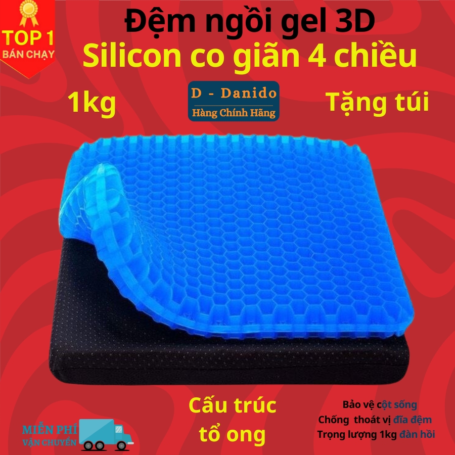 Đệm ngồi Gel 3D tổ ong thoáng khí, Đệm ngồi cao cấp chất liệu Silicon co giãn 4 chiều mát lạnh siêu êm - Hàng chính hãng D Danido