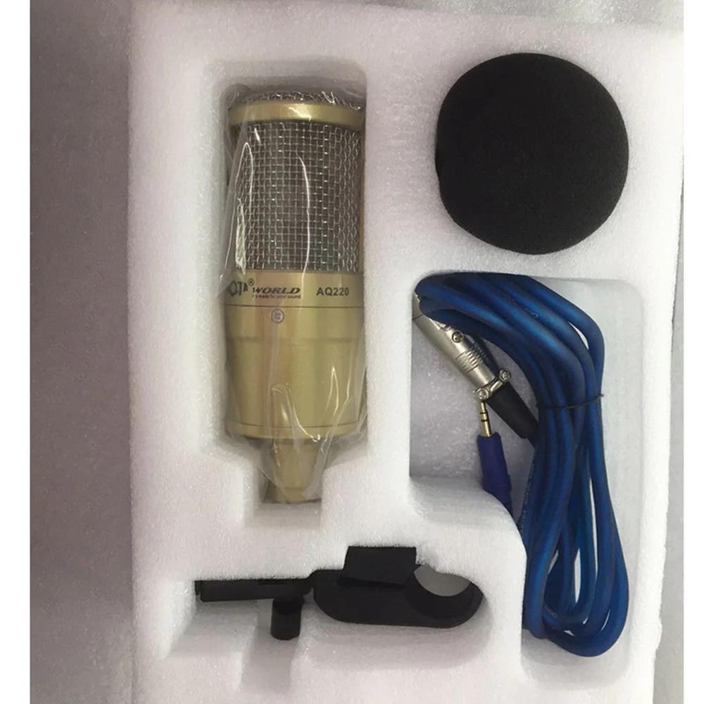 Micro Thu Âm AQTA AQ-220, Mic Thu Âm Karaoke Chuyên Nghiệp Mạ Nhôm Nguyên Chất,Độ Nhạy Cao, Tiếng Ồn Thấp Dành Cho Máy Tính, Điện Thoại, Sử Dụng Nguồn 5V-48V Kết Nối Các Loại Sound Card- Hàng Nhập Khẩu