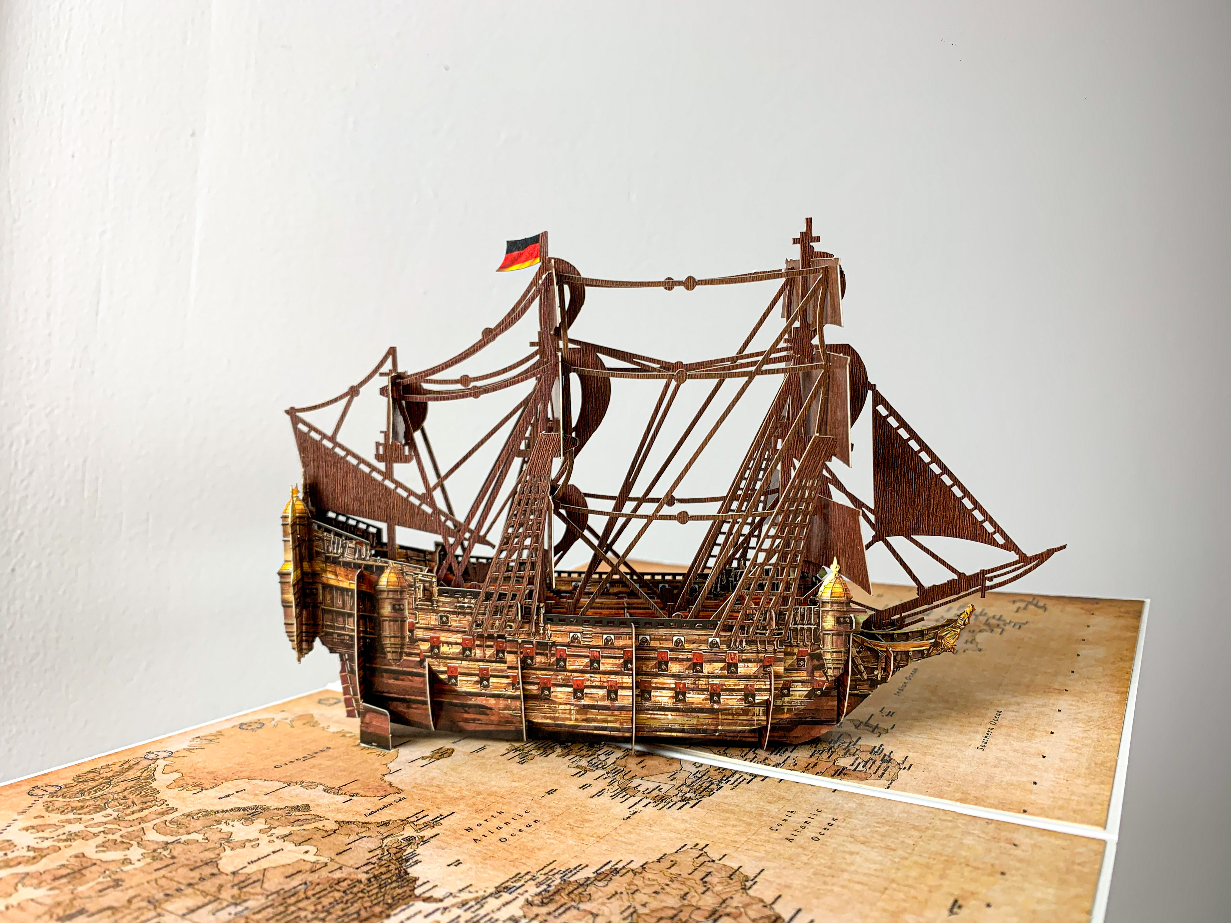 S08 -  Thiệp 3D Thuyền Cổ – Vintage Ship Pop Up Card Viethands Giftshop