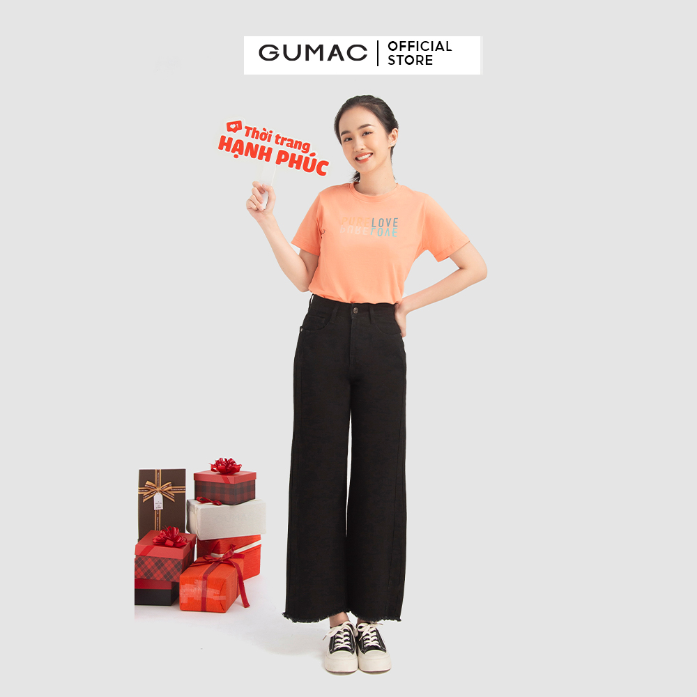 Quần jeans nữ GUMAC QJB12024 ống rộng phối