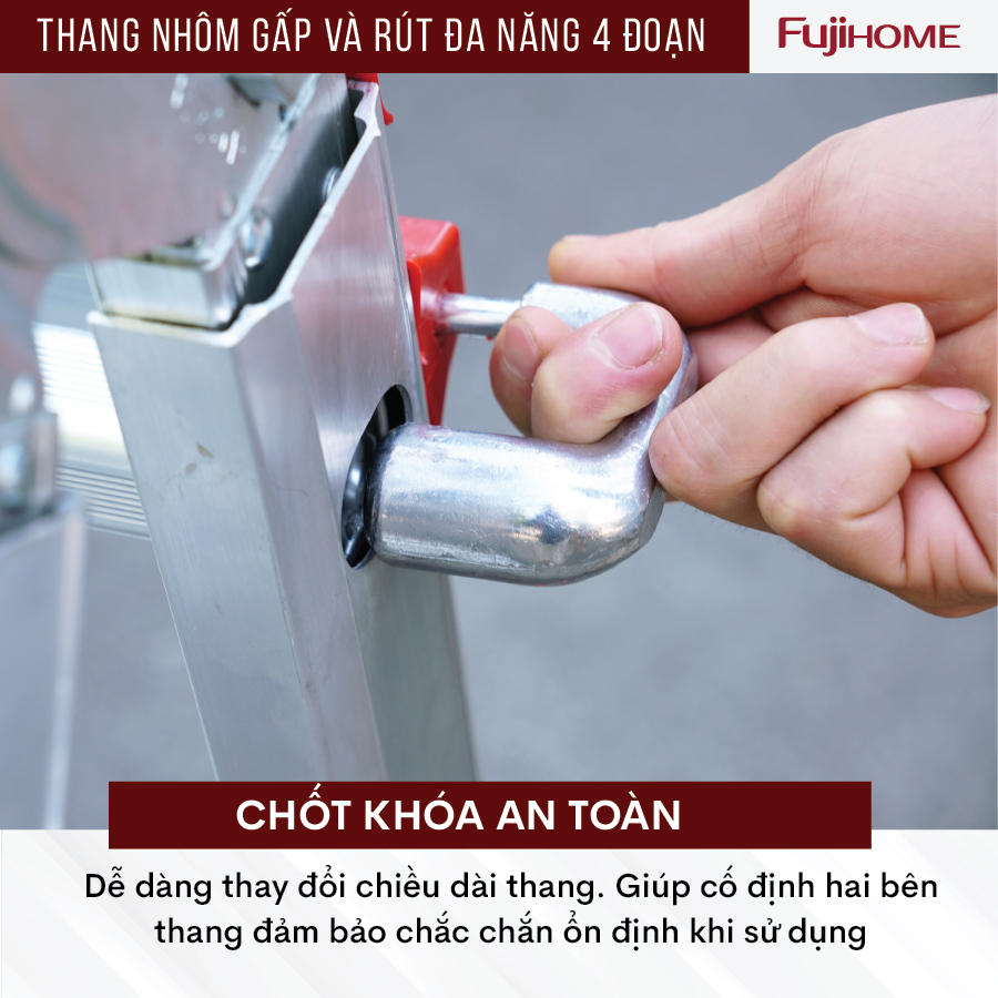 Thang nhôm trượt đa năng FUJIHOME ML44, thang gấp rút 4 đoạn cao chữ A 2m, chữ I 4 m linh hoạt 5 kích thước-Hàng chính hãng