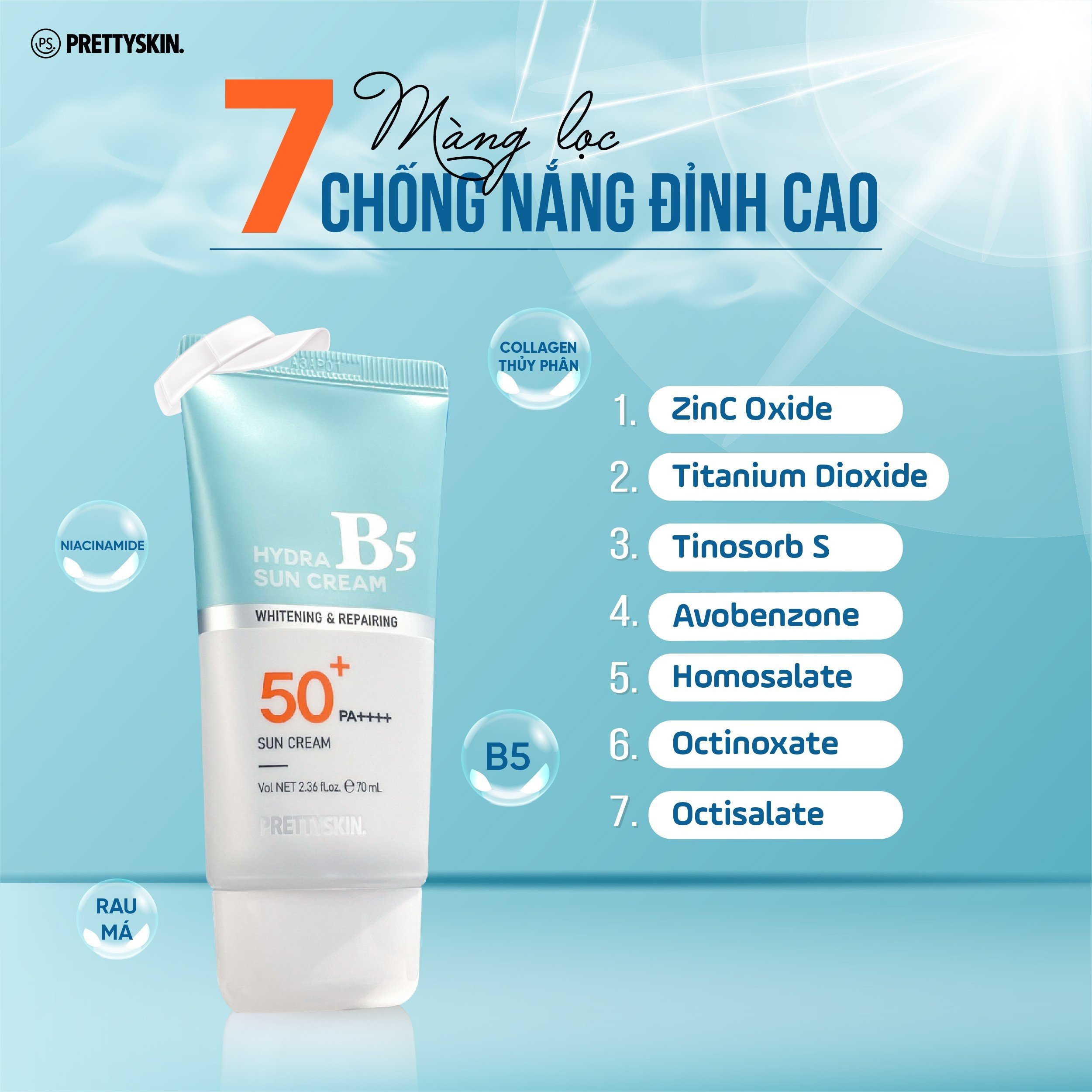 Kem chống nắng phục hồi, dưỡng trắng B5 Hidra B5 Sun Cream Prettyskin