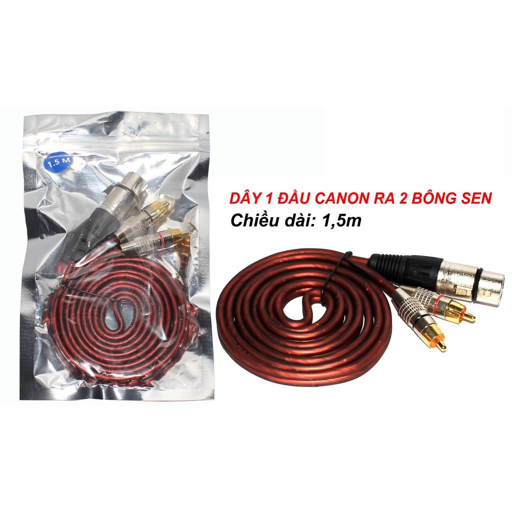 DÂY TÍN HIỆU 1 ĐẦU CANON CÁI RA 2 ĐẦU BÔNG SEN DÀI 1,5 MÉT