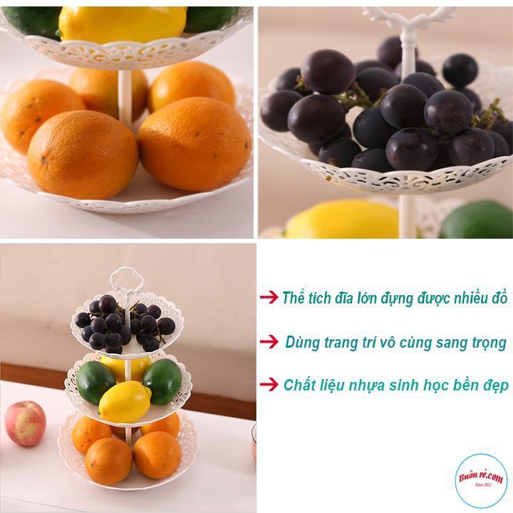 Đĩa Nhựa 3 tầng đựng Bánh Kẹo, hoa quả,... phong cách Châu Âu 00716