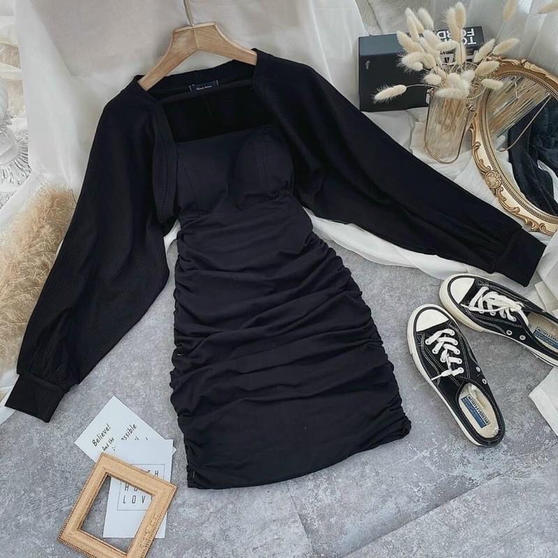 Set đầm 2 dây ôm body kèm khoác