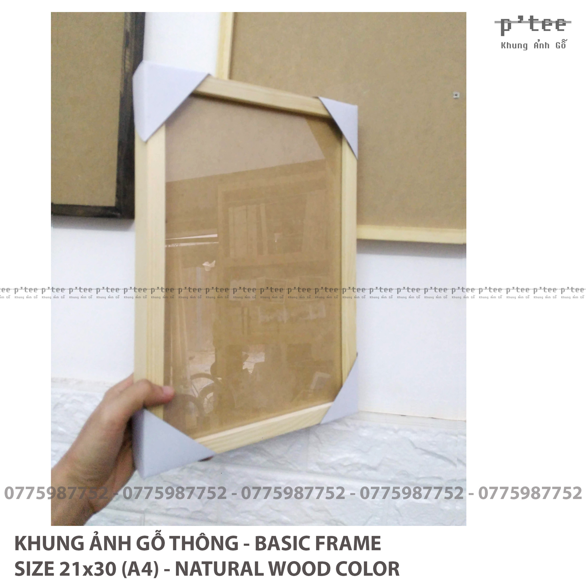 Khung ảnh 21x30 A4 Basic - Khung hình gỗ thông mặt kính - Khung ảnh gỗ P'Tee