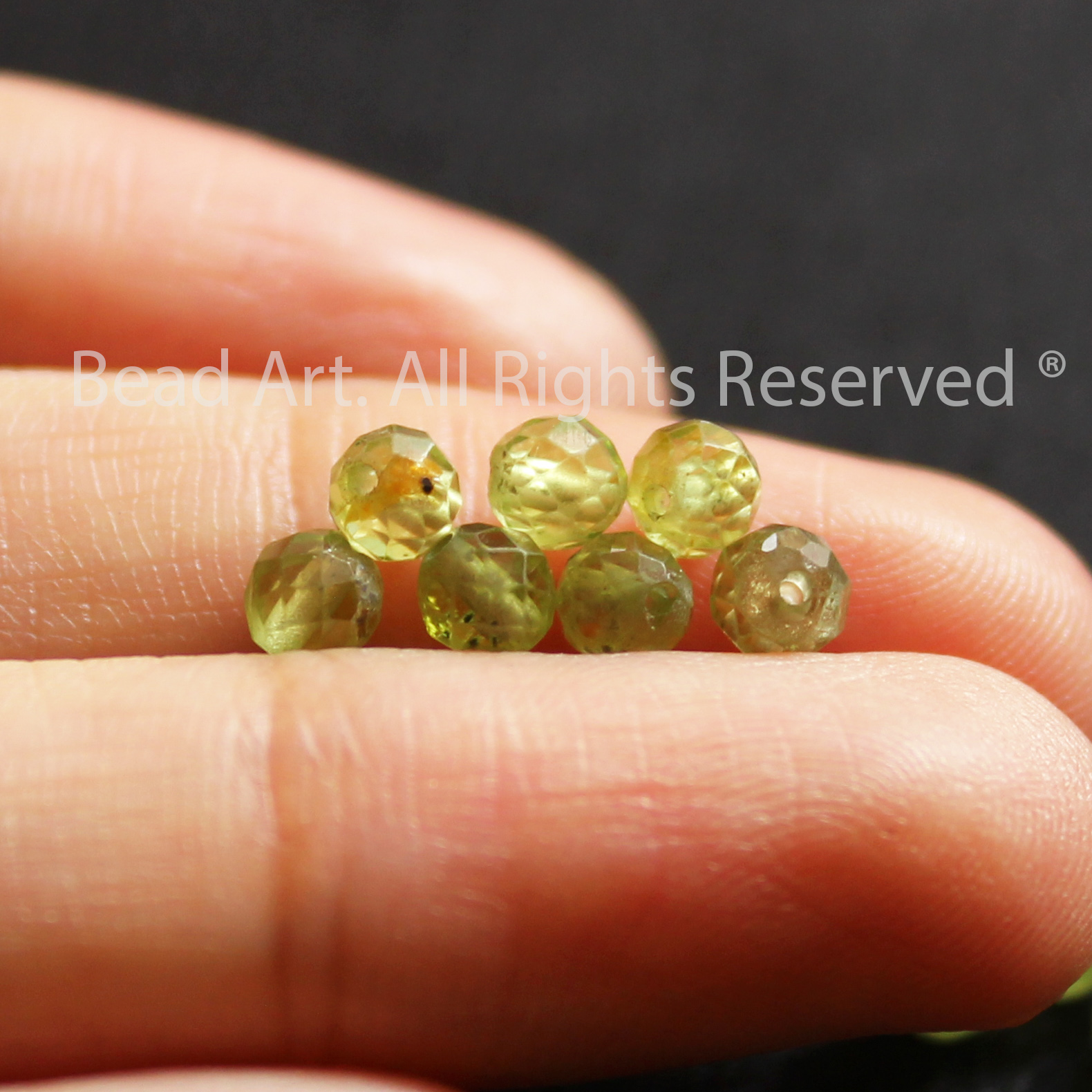 3.5MM Đá Peridot Xanh Lá Tự Nhiên Giác Cắt, Mộc, Hoả, Đá Phối Vòng Tay Phong Thuỷ, Chuỗi Hạt - Bead Art