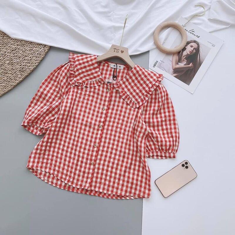 ÁO CỔ BÈO XINH SẮN Áo sơ mi kẻ đỏ cổ bèo xinh xắn hàng hottrend