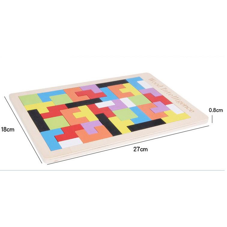 Bộ bảng gỗ ,Bộ Xếp Hình Thông Minh Tetris Xếp Gạch Gỗ Pitomio Montessori