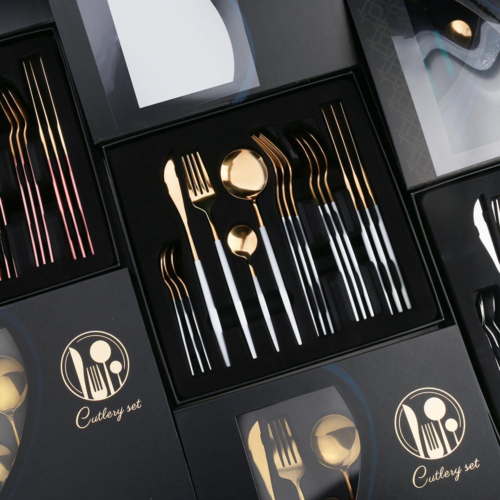 16PCS Bộ Dao Kéo Hợp Kim Inox Dao Dĩa Cà Phê Thìa Phẳng Bằng Bộ Đồ Nhà Bếp Bộ Đồ Ăn Cao Cấp Tinh Tế Hộp Quà Tặng bộ