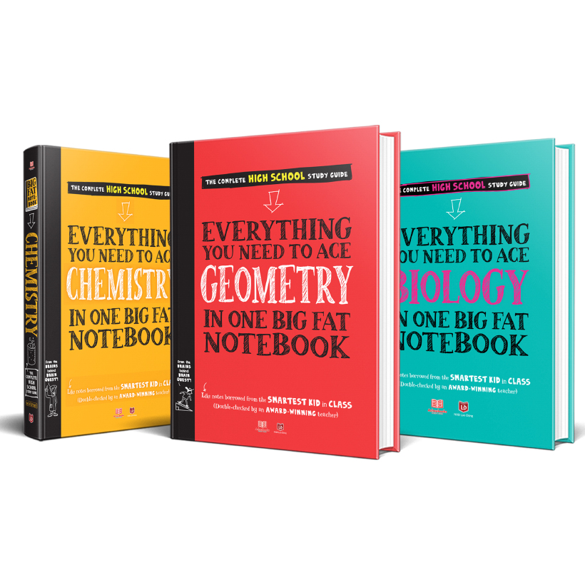 Sách Everything You Need To Ace Geometry, Chemistry, Biology Big Fats Notebooks ( Sổ Tay Hình Học, Sổ Tay Sinh Học, Sổ Tay Hoá Học Bản Tiếng Anh ) - Tổng Hợp Kiến Thức Hình Học, Sinh Học, Hóa Học Cho Học Sinh Lớp 8, Lớp 12 - Á Châu Books, Bìa Cứng, In Màu