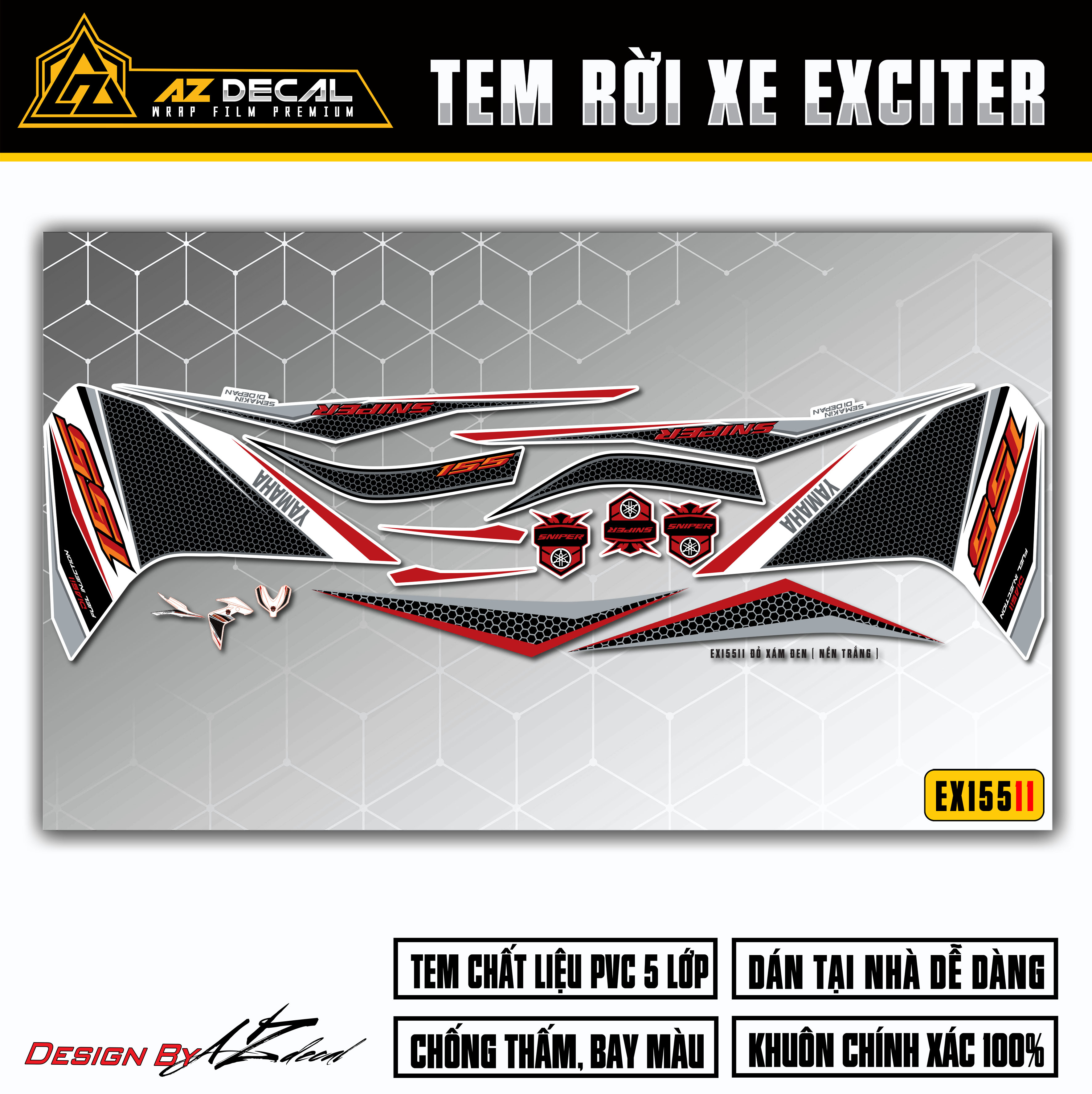 Tem Chế Exciter 155 Sniper | EX15511 | Decal Rời Ex Chống Nước, Áp Dụng Mọi Màu Xe Đỏ Đen Trắng Xanh GP