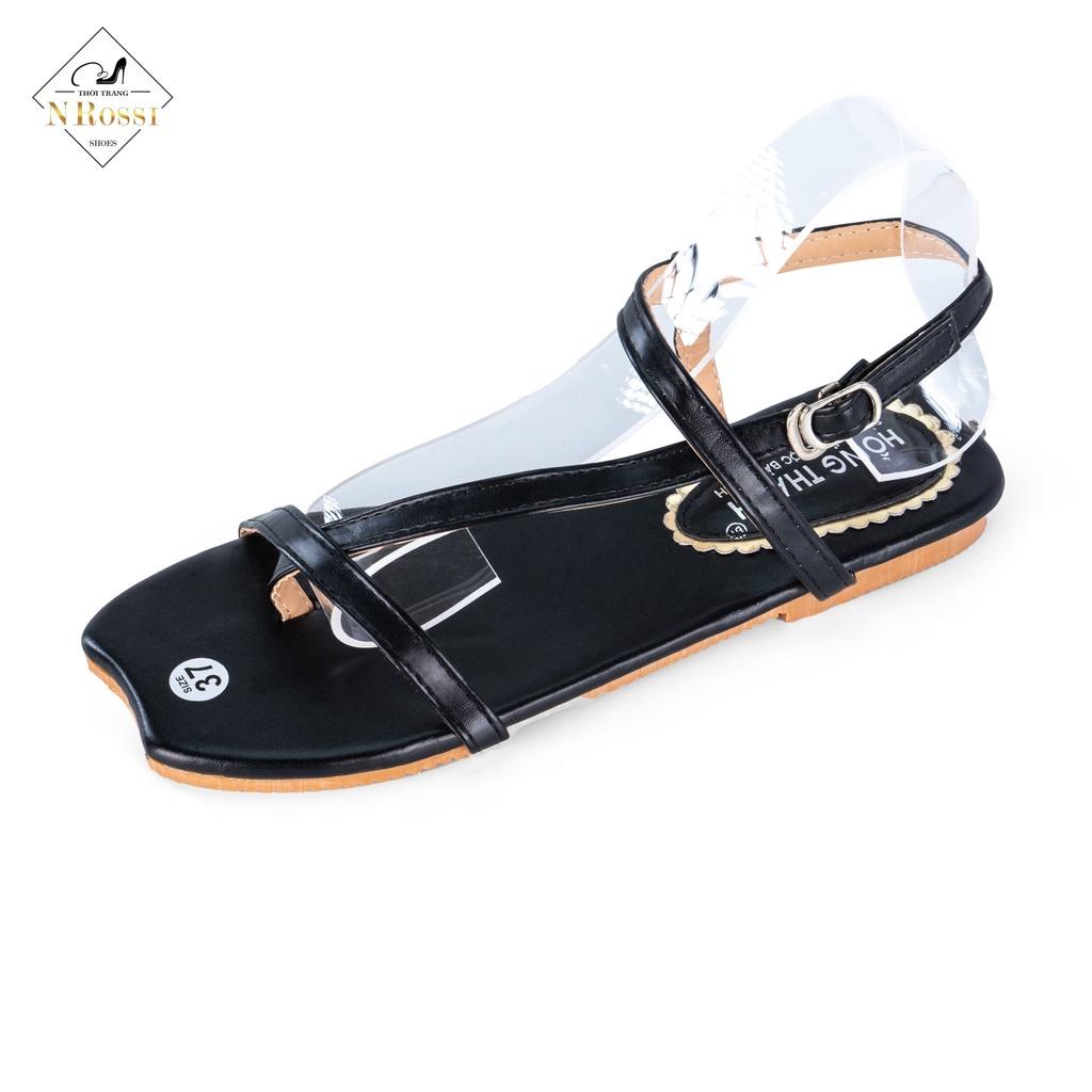 Giày sandal dây mảnh đế bằng màu đen