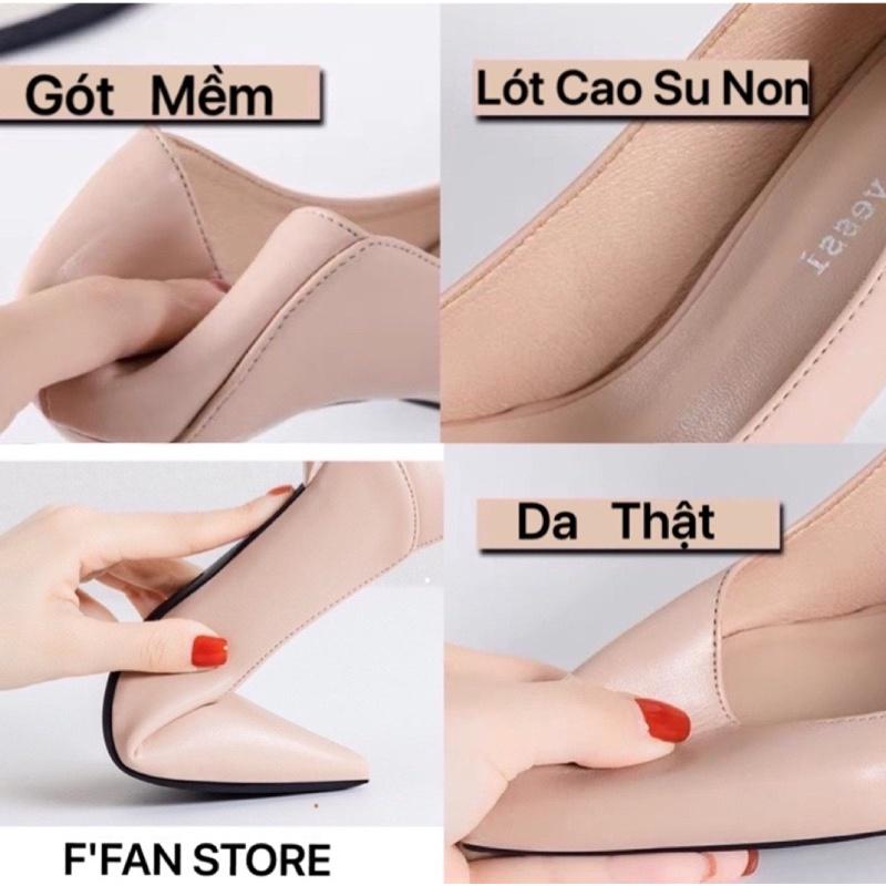 Giày Mũi Nhọn Gót Vuông Da Mềm Gót Mềm - Màu Đen Be Hồng Trắng FFAN STORE