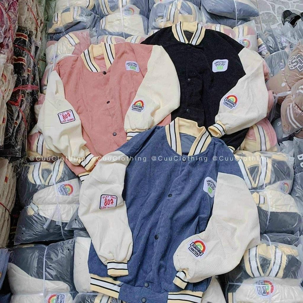 Áo Khoác Bomber Nhung Gân Thêu Logo Sunshine Unisex Nam Nữ