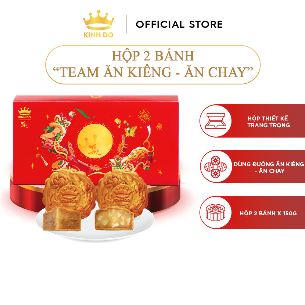 Hộp 2 bánh trung thu Kinh Đô &quot;Team Ăn Kiêng - Ăn Chay&quot; (2 bánh x 150g)
