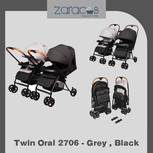 Xe đẩy đôi tách rời , hai chiều cho bé Zaracos Twin Oral 2706 - Grey , Black