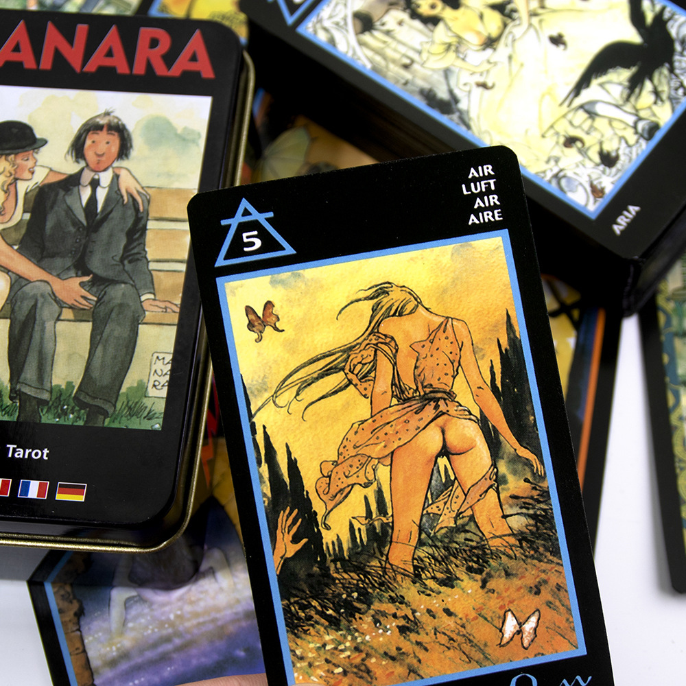 Bộ Bài Manara Erotic Tarot Hộp Thiếc Mạ Cạnh Đen 78 Lá Tặng File Tiếng Anh