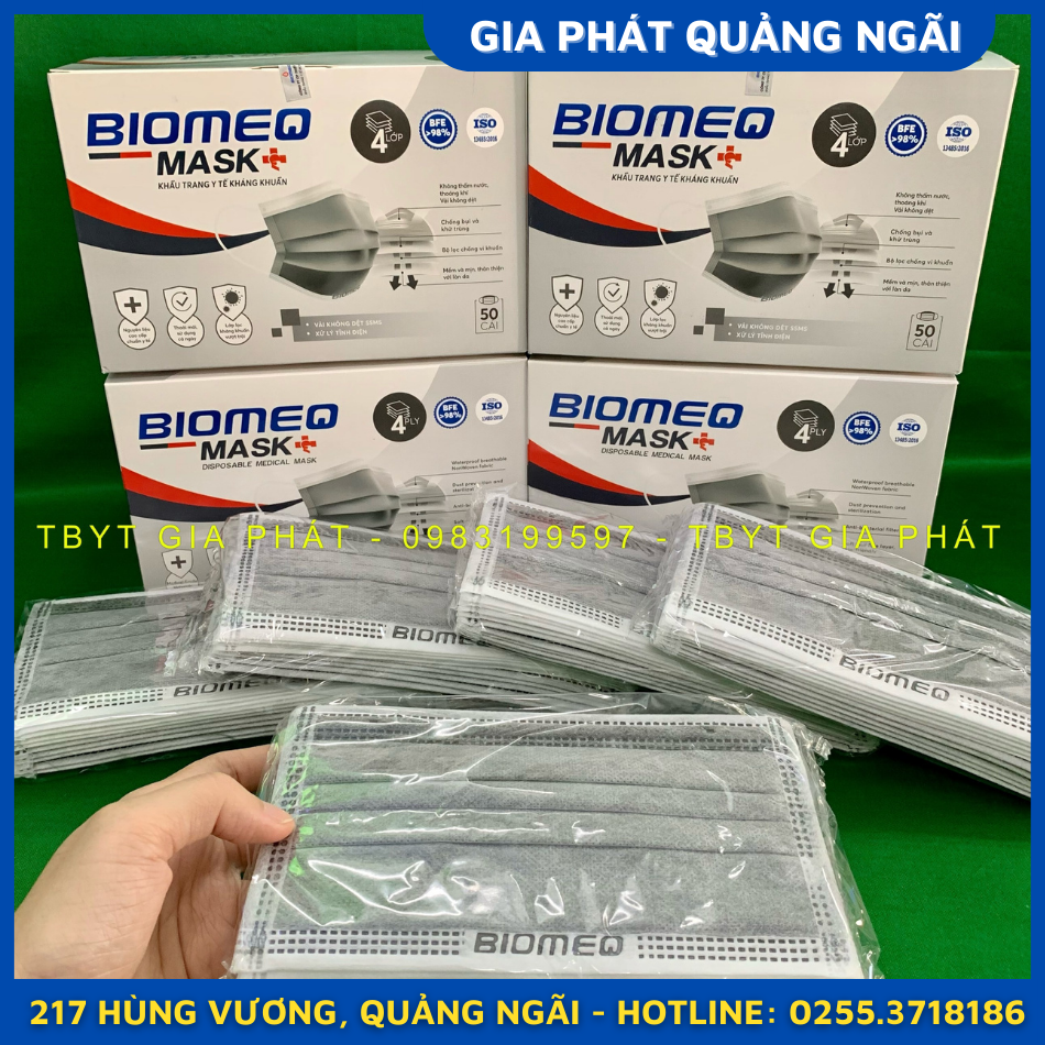 KHẨU TRANG Y TẾ KHÁNG KHUẨN 4 LỚP BIOMEQ MASK+ MÀU TRẮNG XANH XÁM