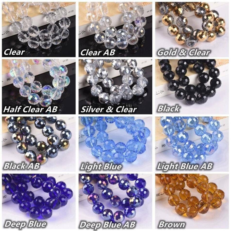 Set 72 Hạt Pha Lê Thủy Tinh Tròn 8mm 96 Mặt Làm Đồ Thủ Công