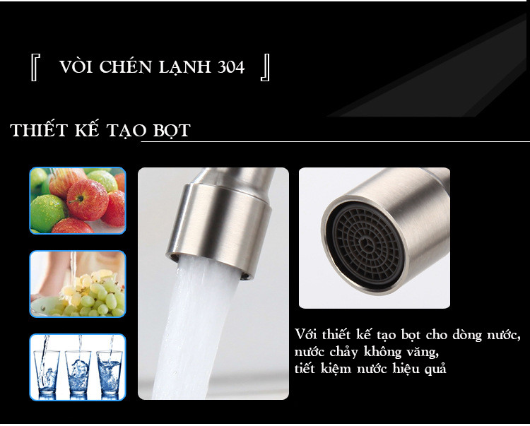 Vòi rửa chén lạnh inox 304 xoay 360 độ