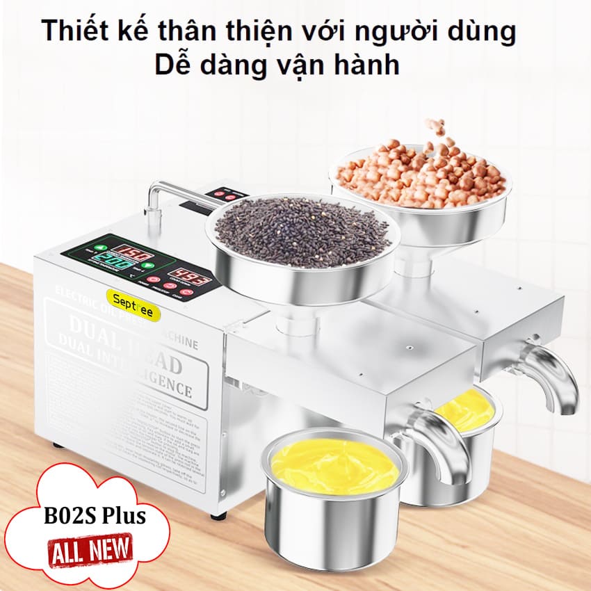 [HÀNG CHÍNH HÃNG] Máy ép dầu thực vật 2 đầu ép kép đa năng dùng cho kinh doanh và gia đình. Thương hiệu Mỹ cao cấp Septree - B02S Plus