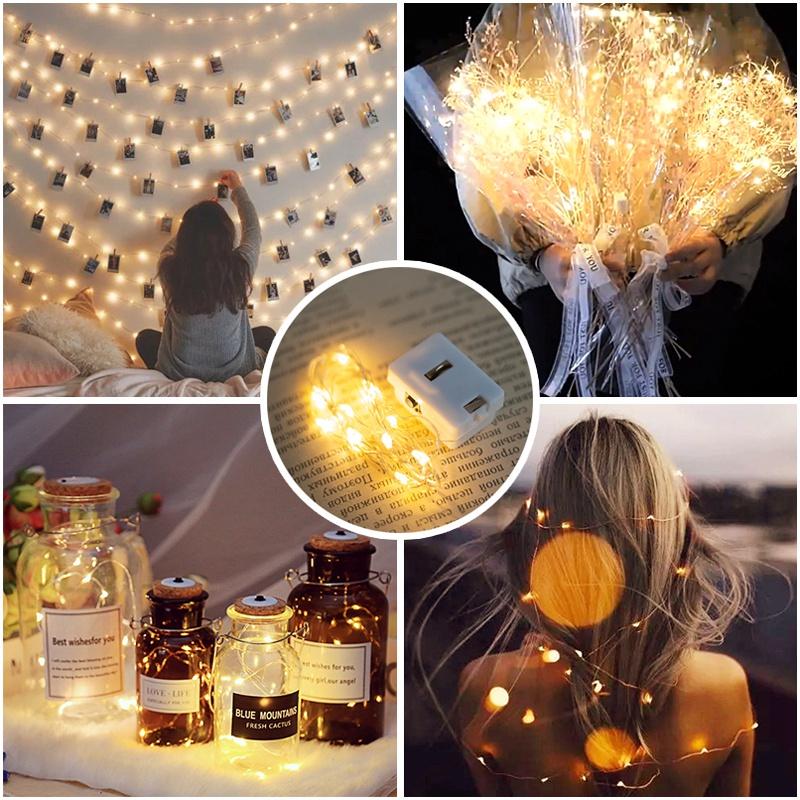 Dây Đèn Led Trang Trí Fairylight Đom Đóm Có Sẵn Pin 3 Chế Độ Dài 1m-2m-3m