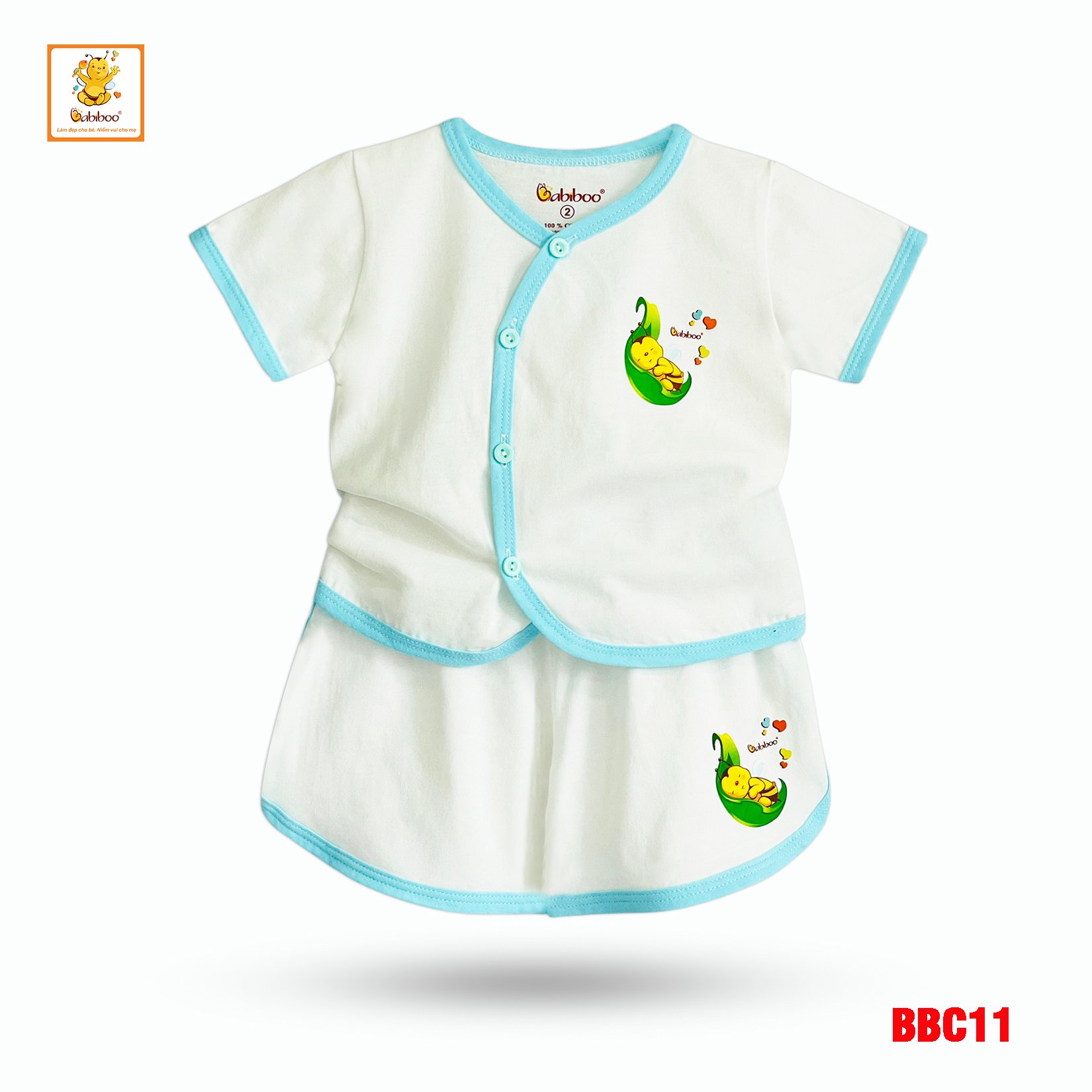 Bộ sơ sinh tay ngắn Babiboo quần áo sơ sinh chất cotton tự nhiên mềm mịn, thấm hút tốt- BBC11