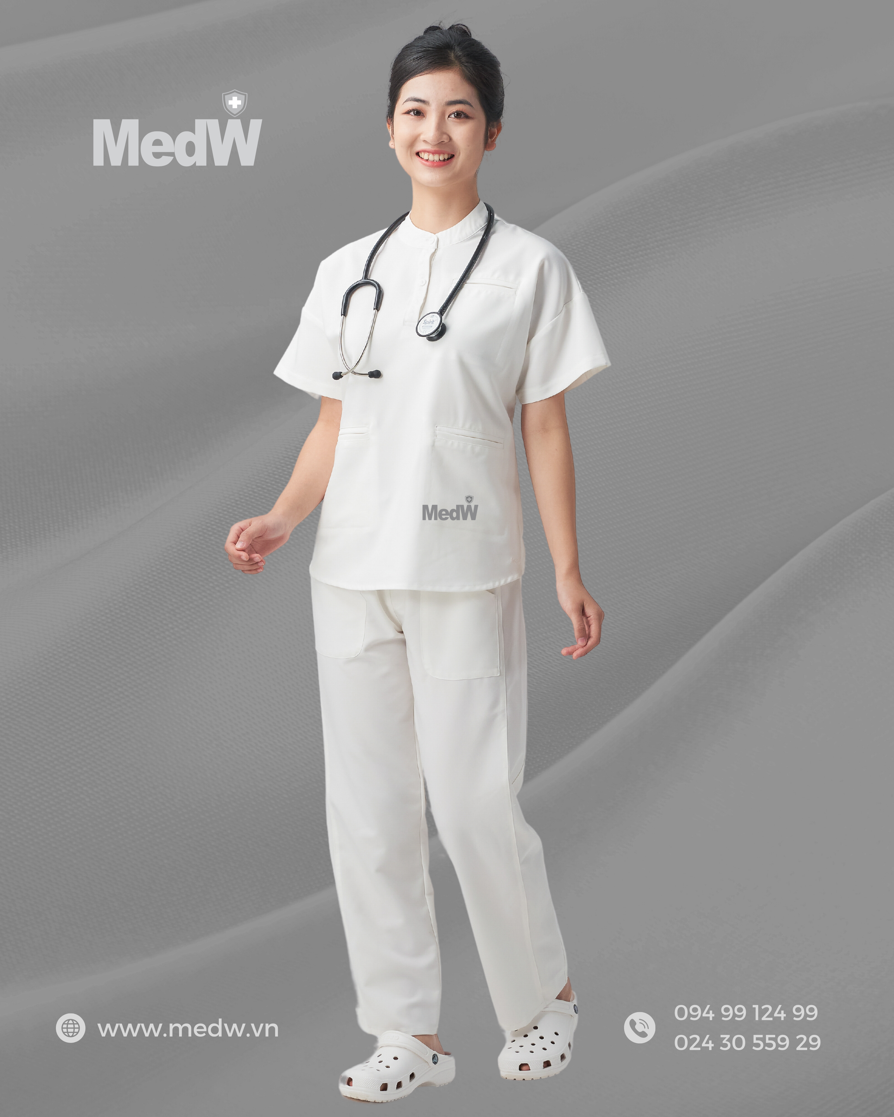 MedW Diana Scrubs Y Tế (Nữ) Trắng Cổ Nhật Chuyên Gia Bác Sĩ Thẩm mỹ, Da Liễu, Tiêm Chủng Trang Phục Phòng Khám Phòng Khám Bệnh Viện Chuyên Khoa, Đa Khoa vật liệu chuyên biệt nhập khẩu cao cấp mềm như lụa, thiết kế Pháp cách tân trang trọng vận động tự do