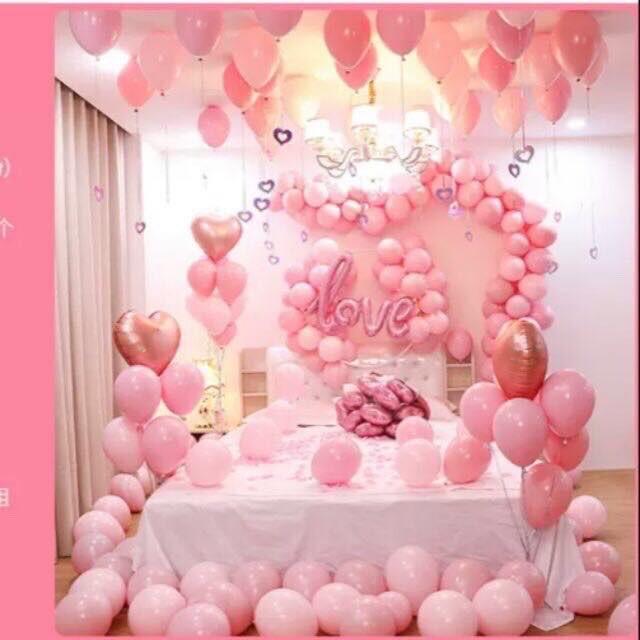 Set bóng trang trí phòng cưới tông hồng LK08