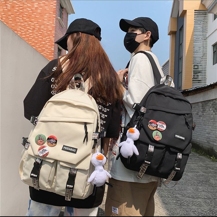 Balo đi học nam nữ ulzzang trơn màu +Tăng móc vịt+huy hiệu cho học sinh Hàn Quốc unisex Lalunavn - A25