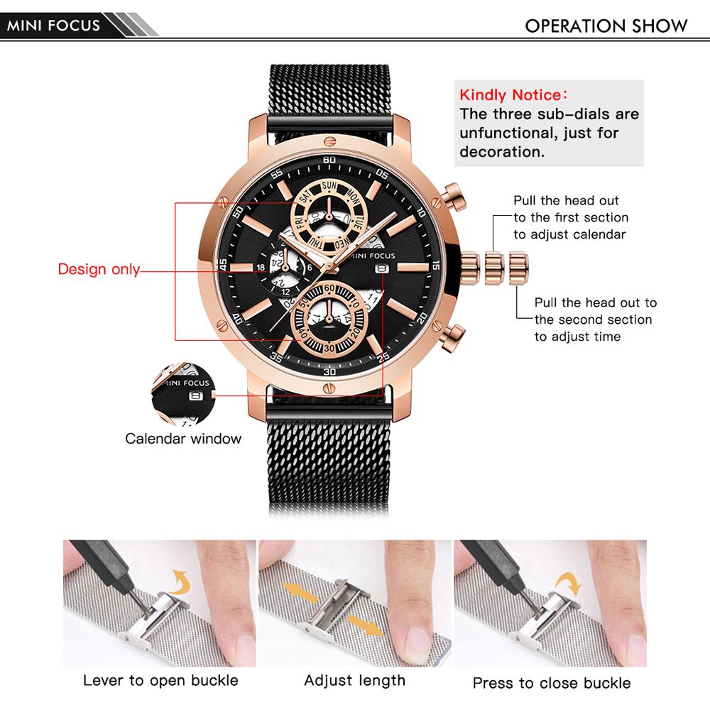 Đồng hồ đeo tay MINI FOCUS MF0190G nam dạ quang nhiều mặt số dây đeo bằng thép không gỉ chống nước