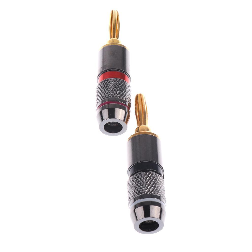 2x Banana Plugs Audio Jack 24k Gold Dual Screw Lock Speaker Connector Big