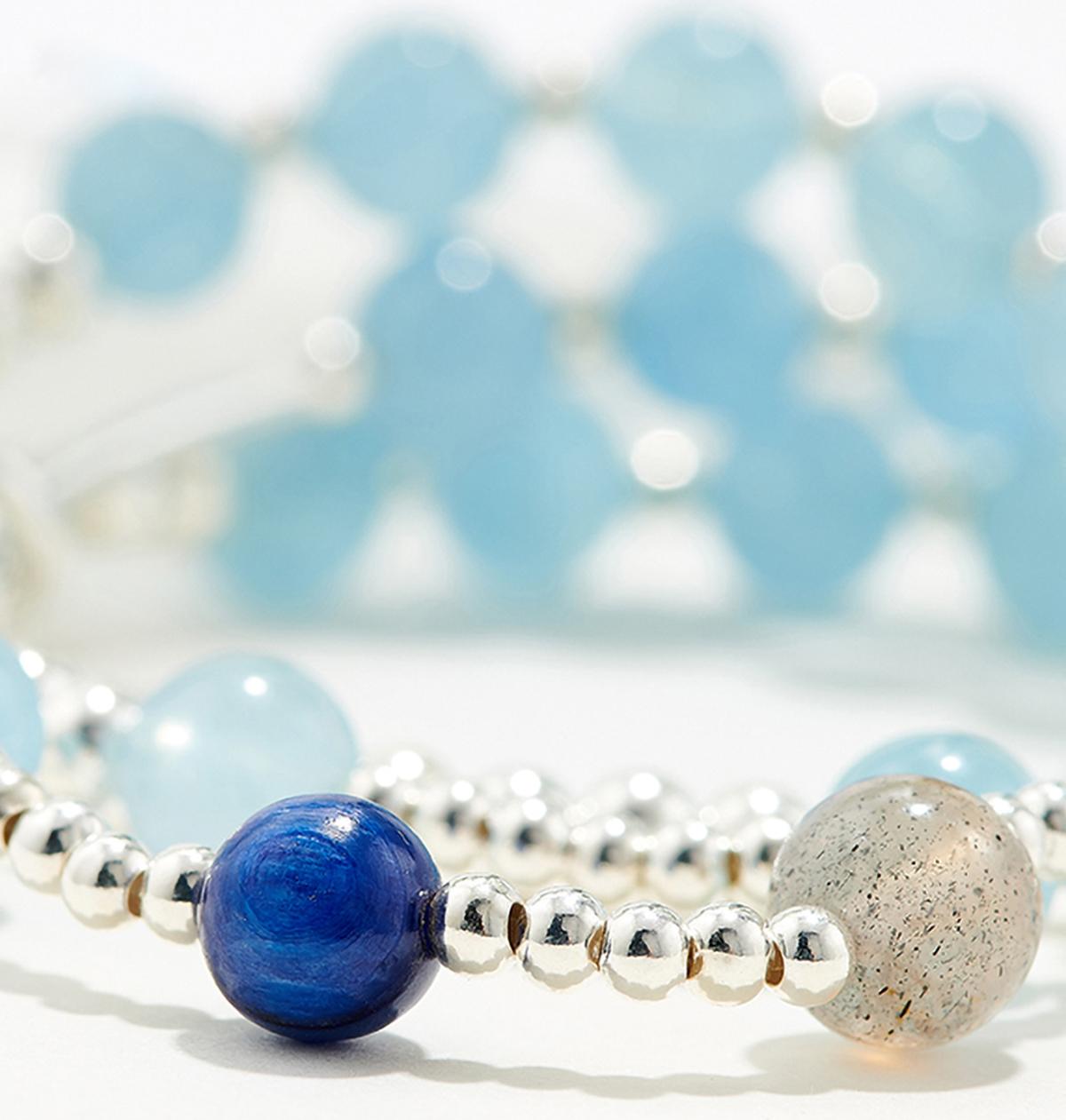 Vòng tay 3 line đá aqumarine charm bạc mệnh thủy, mộc - Ngọc Quý Gemstones