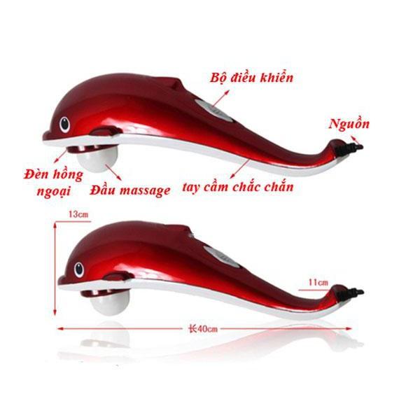 Máy massage cầm tay cá heo 3 đầu (Đỏ) Máy massage