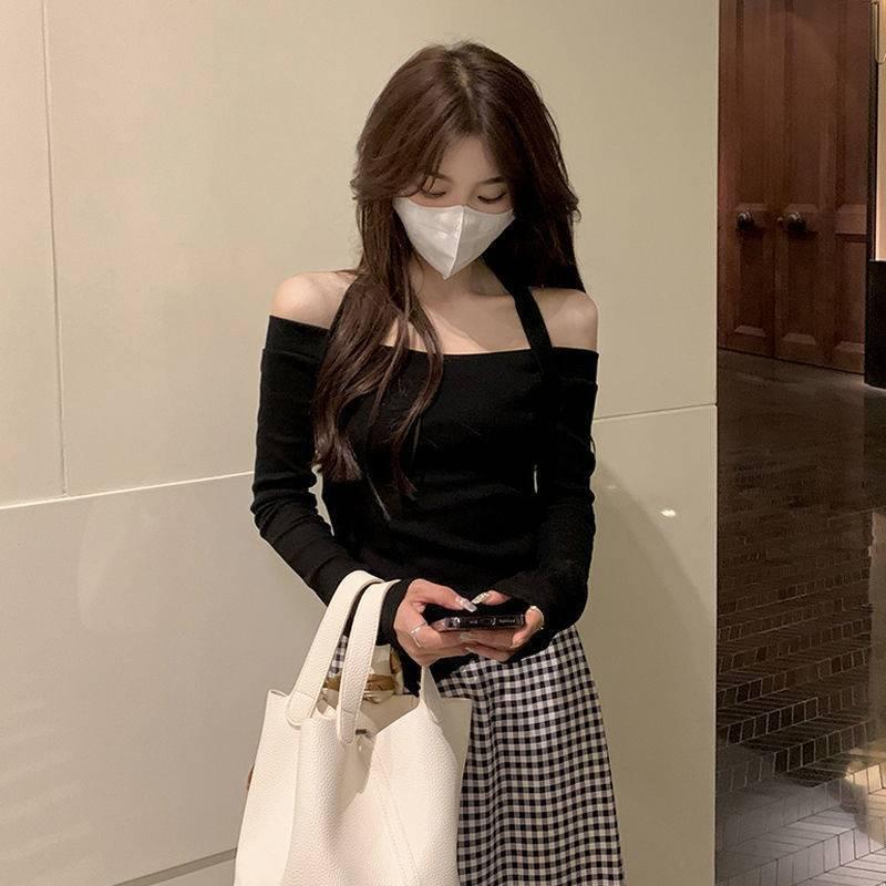 Áo thun tay dài nữ, áo trễ vai, hở vai croptop TIMO kèm dây yếm dáng ôm body sexy Ulzzang phong cách Hàn Quốc AO016