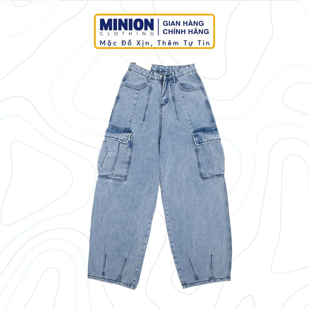 Quần jeans túi hộp ống rộng MINION CLOTHING lưng cạp cao Unisex nam nữ quần bò Ulzzang chất jean cao cấp dày dặn Q3001