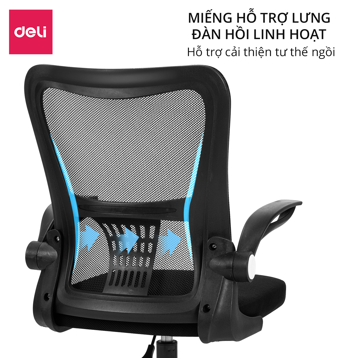 Ghế Xoay Văn Phòng Ngồi Làm Việc Công Thái Học Deli - Tay Gập Thông Minh, Có Ngả Lưng, Lưới Thoáng Khí, Chân Xoay Tiện Ích, Đệm Ghế Êm Aí - Phù Hợp Học Sinh, Văn Phòng, Game Thủ, Gaming - Hàng Chính Hãng