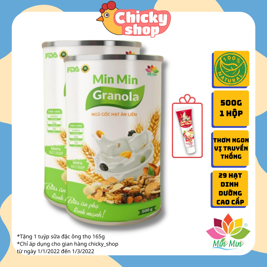 2 Hộp (1kg) Ngũ Cốc Granola Min Min _ Ngũ Cốc Hạt Ăn Liền Granloa Min Min (1hộp 500gr)