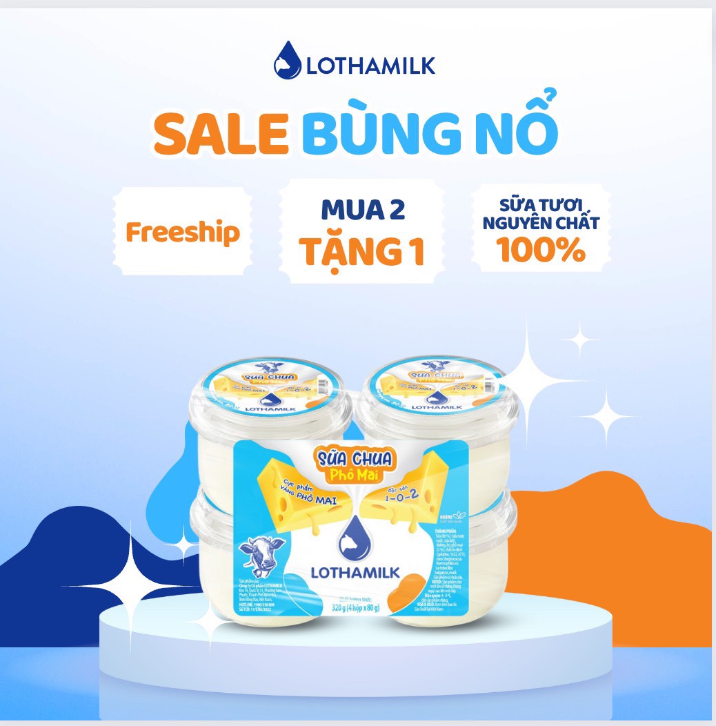 [SIÊU SALE - Mua 2 Tặng 1] Lốc 4 hộp sữa chua Lothamilk phô mai 80g